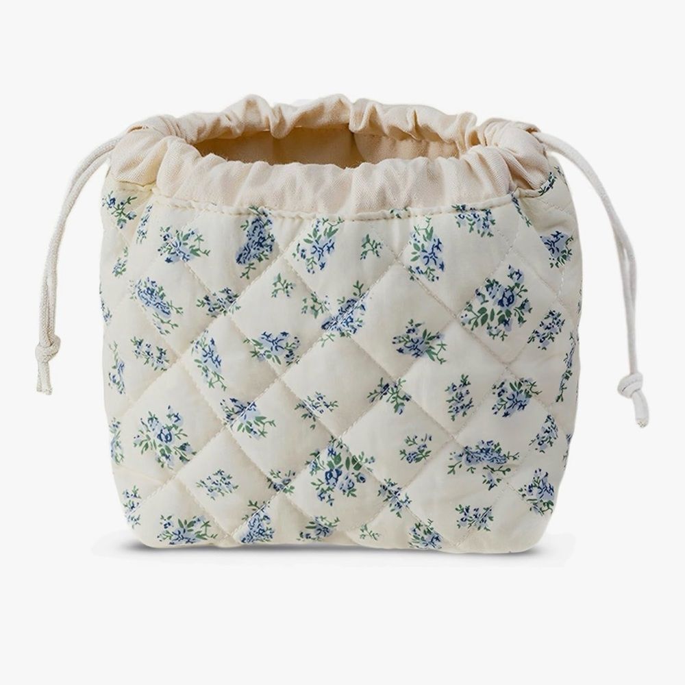 New Large Floral Quilted Cotton Drawstring Makeup Bag
